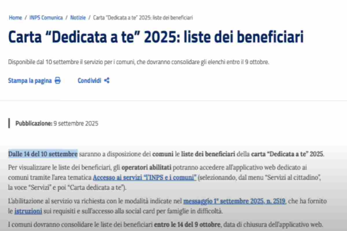 sito inps annuncia liste per social card
